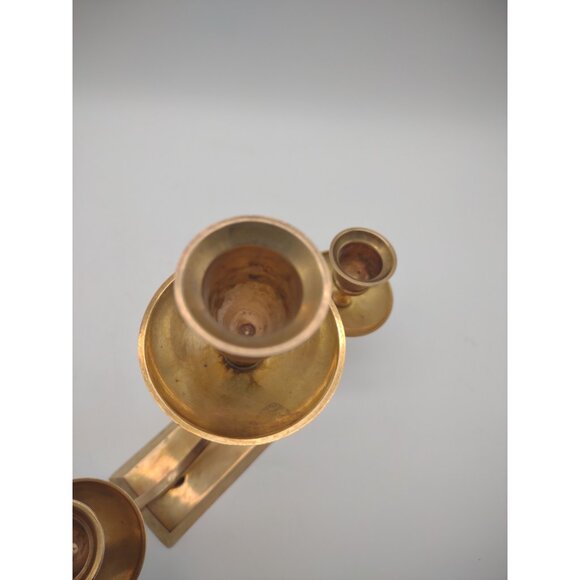 Vintage Brass MCM Mid Century Two Arm Three Candle Holder Centerpiece Candelabra - Picture 7 of 17